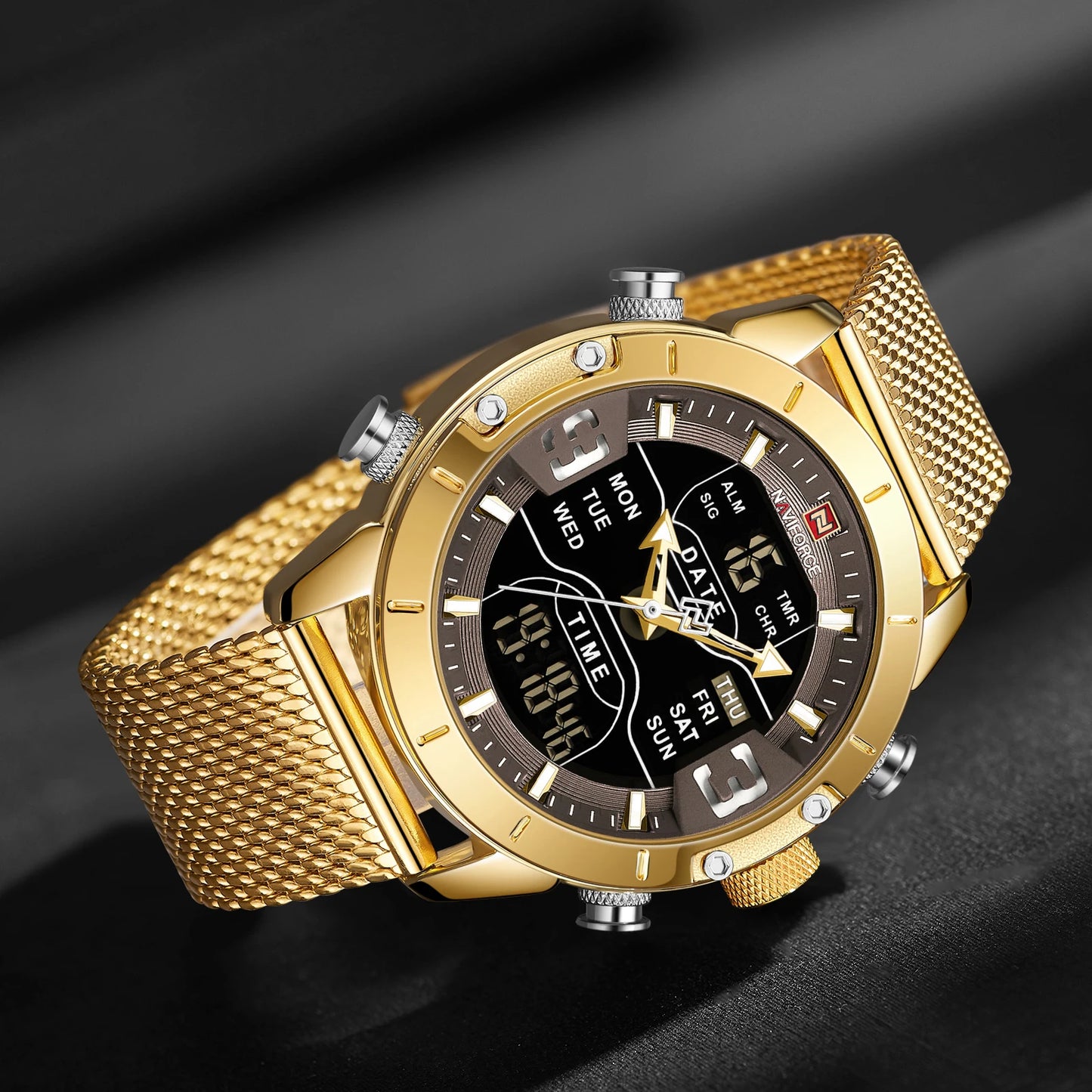 Classic Retro Watch with Stainless Steel Mesh