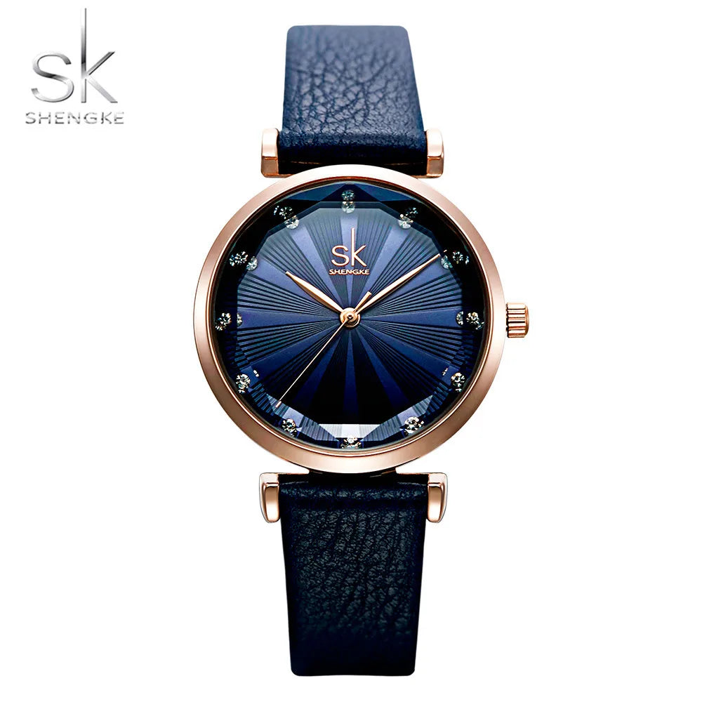 Blue Quartz Watch with Leather Strap
