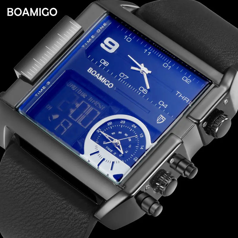3 Time Zone Classy Watch with Leather Strap