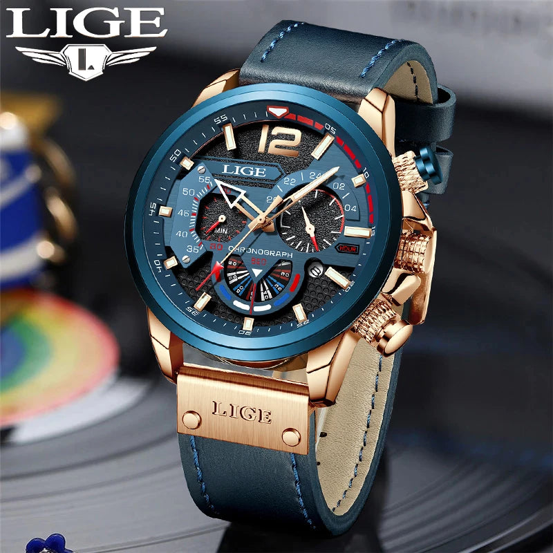 30M Waterproof Chronograph Watch with Leather Strap