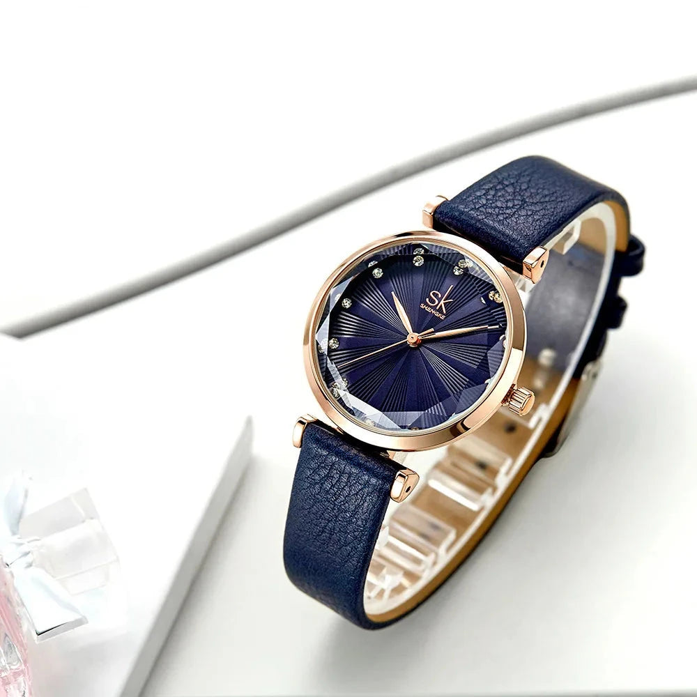 Blue Quartz Watch with Leather Strap