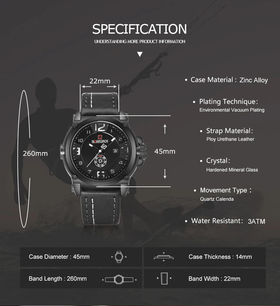Top Luxury Leather Strap Sports Watch