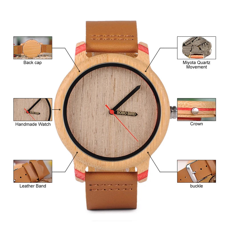 Casual Wooden Watch with Leather Strap