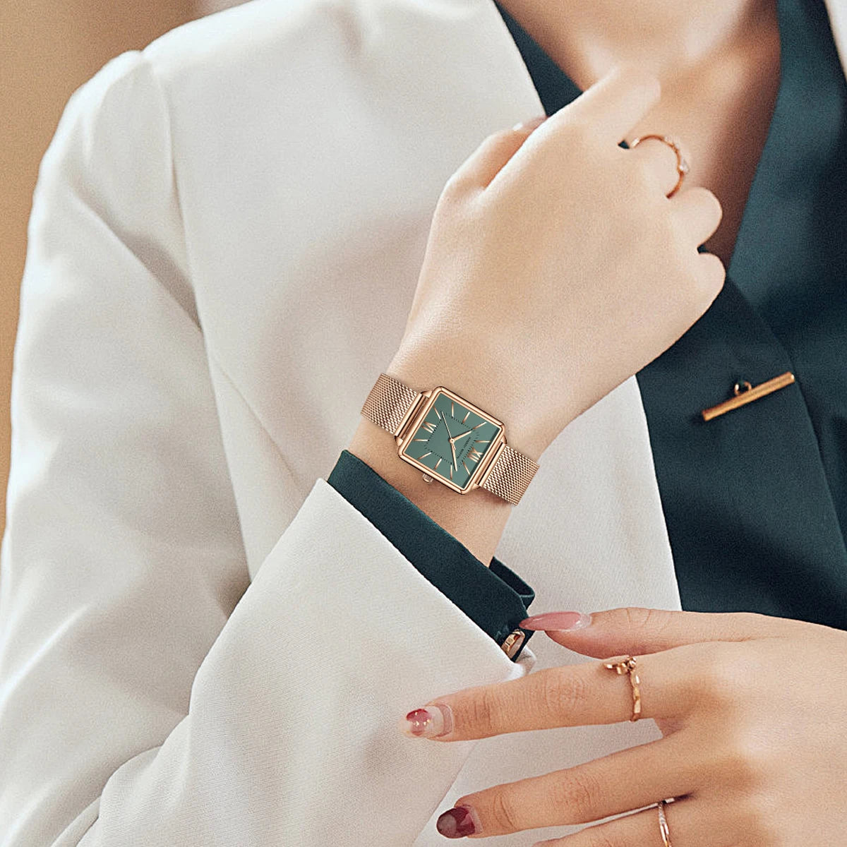 Green Dial Roman Square Watch