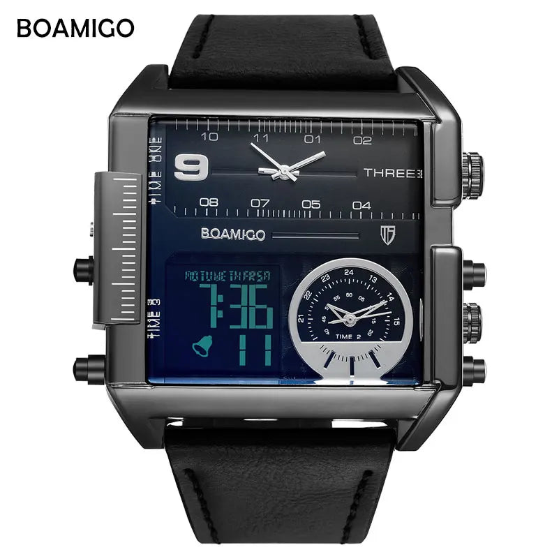 3 Time Zone Classy Watch with Leather Strap