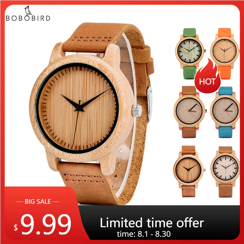 Casual Wooden Watch with Leather Strap