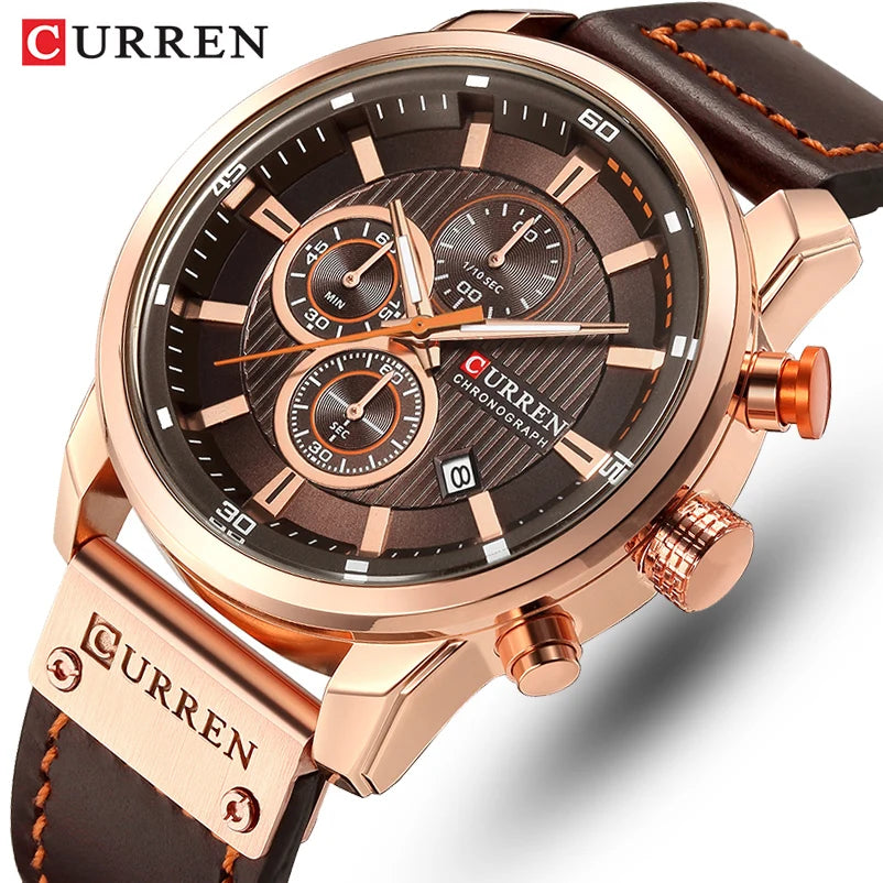 Deluxe Chronograph Watch with Leather Strap