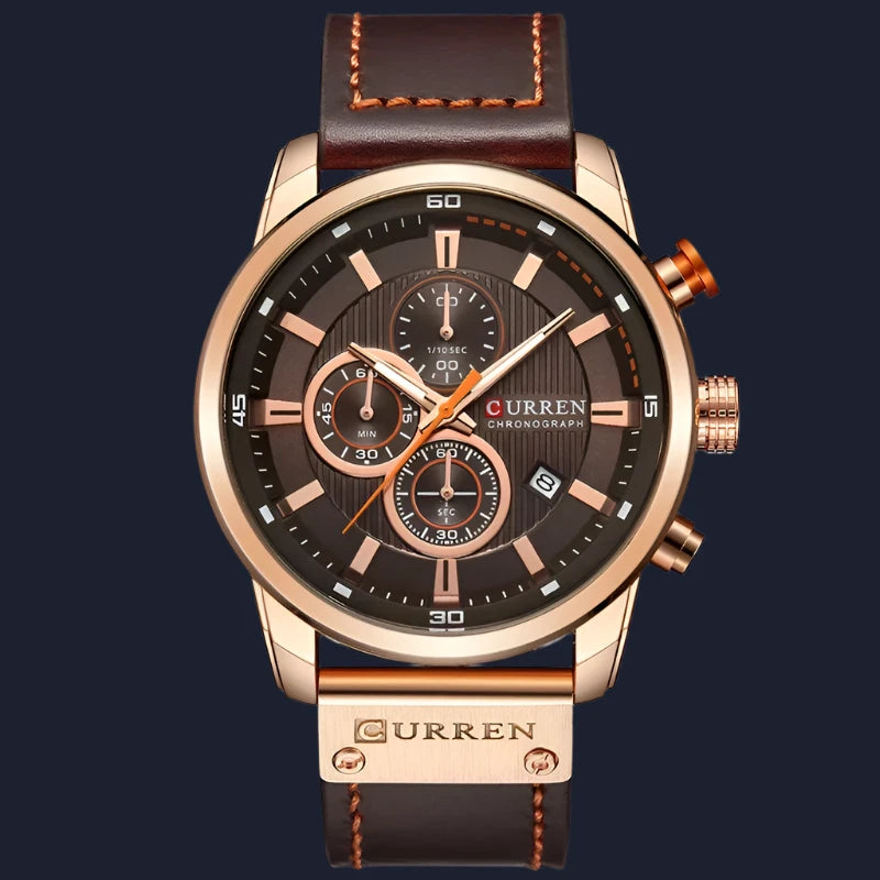 Deluxe Chronograph Watch with Leather Strap