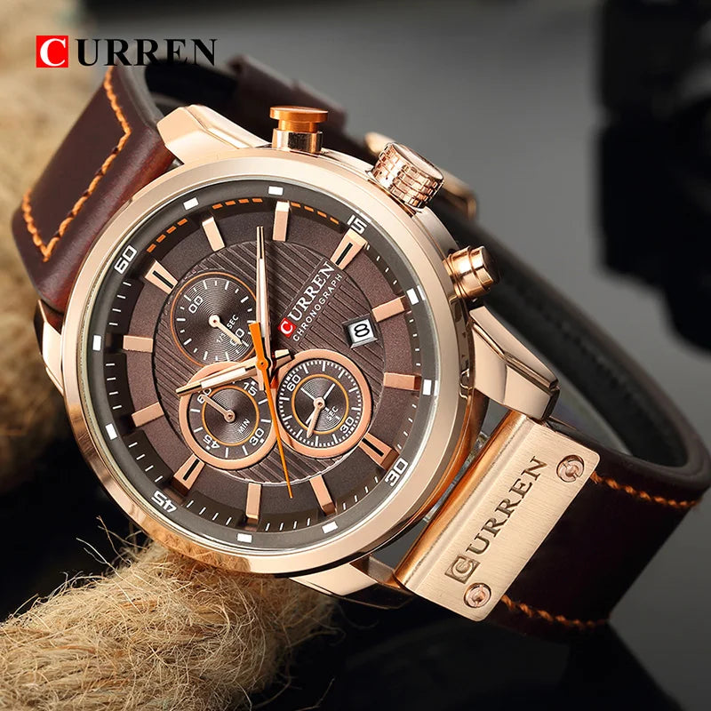 Deluxe Chronograph Watch with Leather Strap