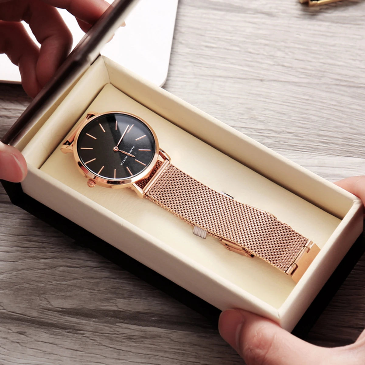 Stainless Steel Mesh Rose Gold Watch