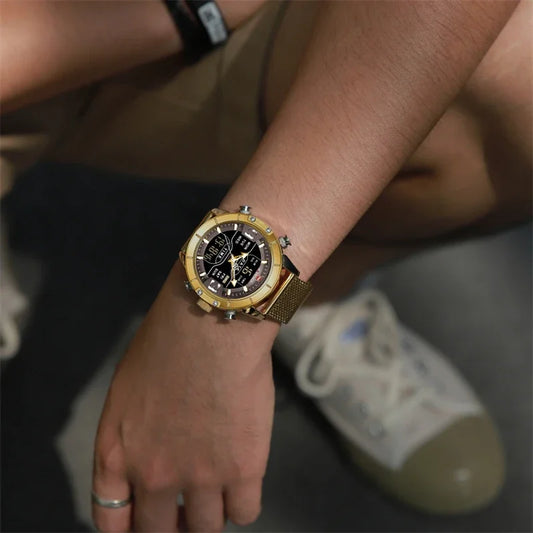 Classic Retro Watch with Stainless Steel Mesh